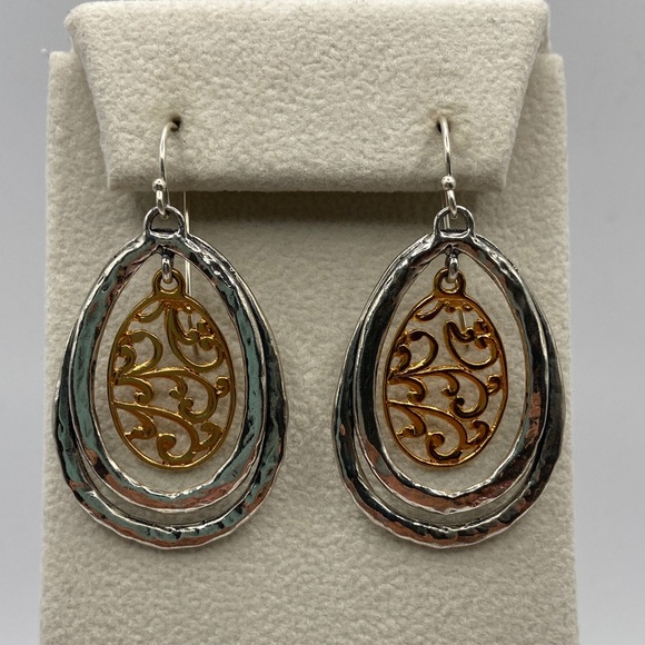 Or Paz Sterling Silver Two-Tone Teardrop Dangle Drop Earrings Pierced - Picture 1 of 10